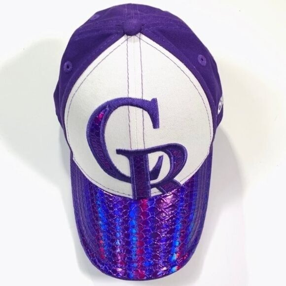 Colorado Rockies Baseball Hat Purple White Iridescent Brim Size Girls Youth - Picture 1 of 11
